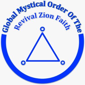 church logo with text Global Mystical Order of The Revival Zion Faith color blue